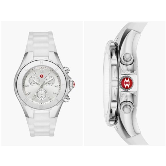 Michele Women's White Silver Tahitian Jelly Bean Watch 40 MM MWW12F000090 - Picture 1 of 8